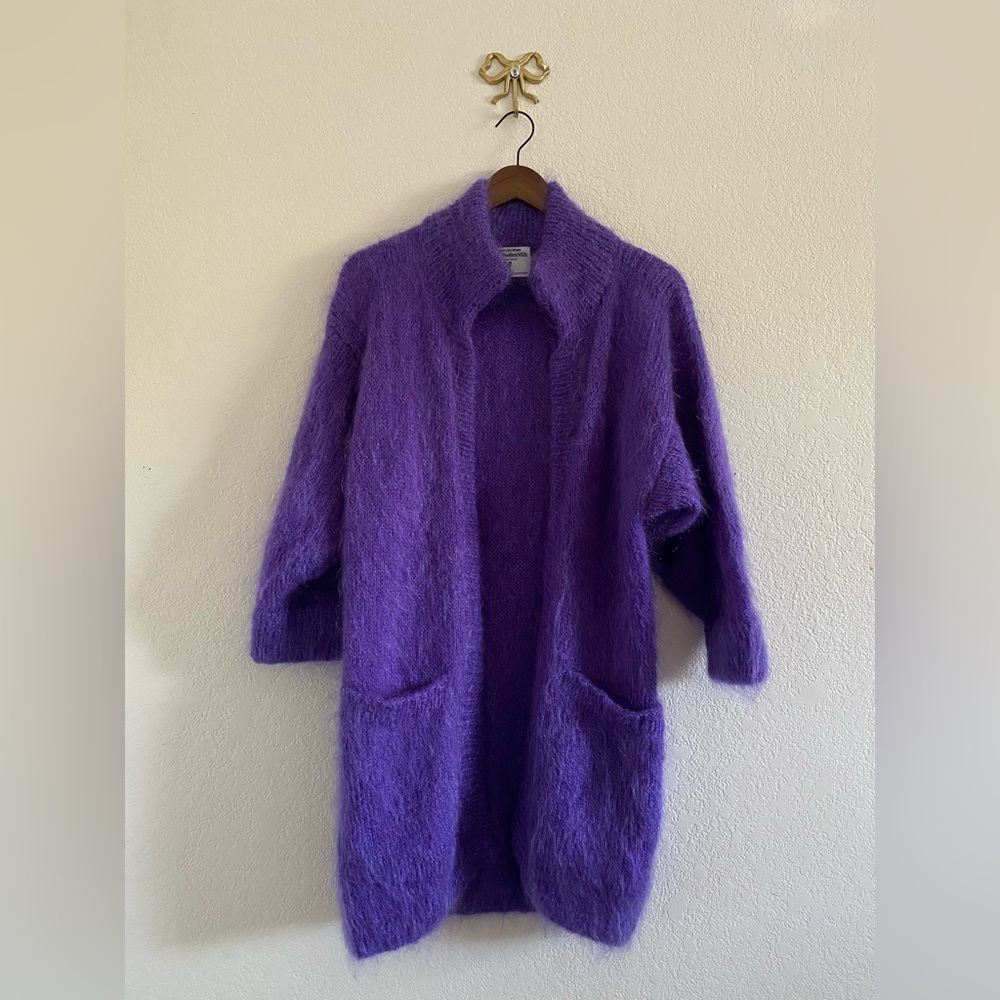Annard Woollen Mill Women‘s Purple Mohair Cardigan Fluffy Fuzzy Oversized